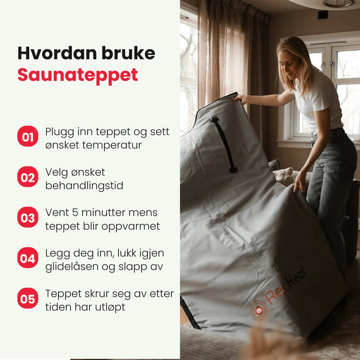 Infrarød Saunateppe - Redheal - Rødlysterapi - red light therapy norge - rødt lys terapi