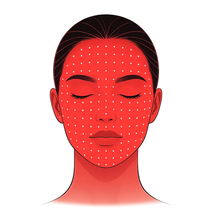 Illustrasjon av RedHeal Quantum-masken med markerte soner